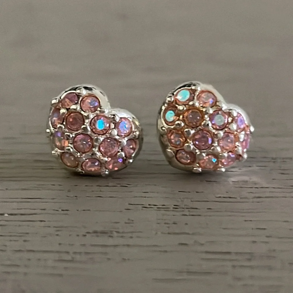 Pink Crystal Heart Stud Earrings